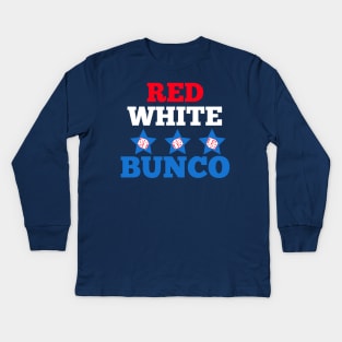 Red White and Bunco Flag Dice Funny Bunco Dice Game Kids Long Sleeve T-Shirt